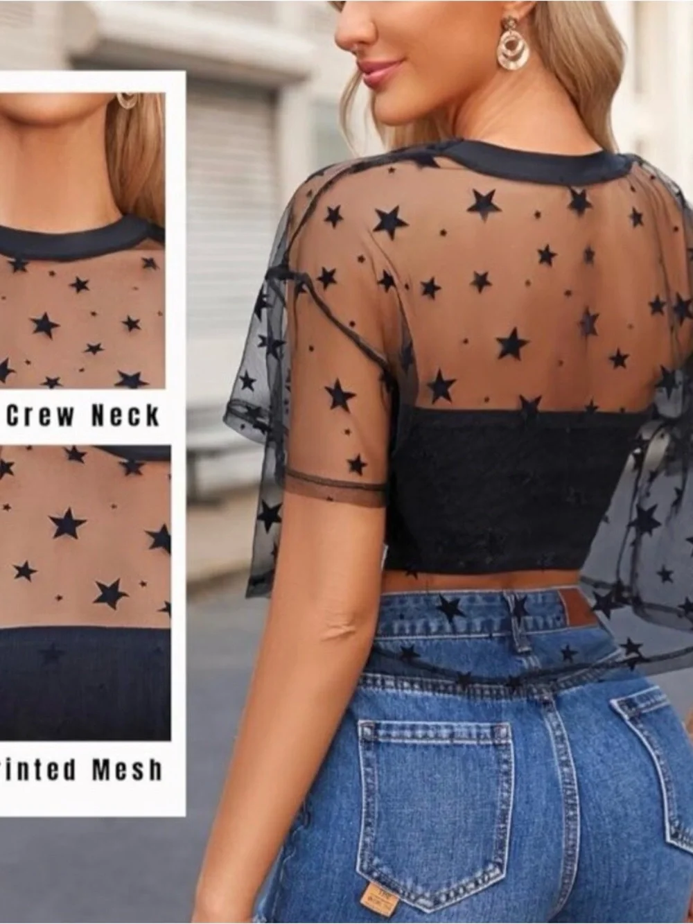 Sheer Star Mesh Crop Top